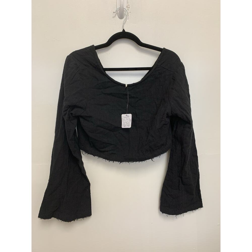 NWT Free People Cropped Black Bell Sleeve Tie Back Corset Top Size M $108